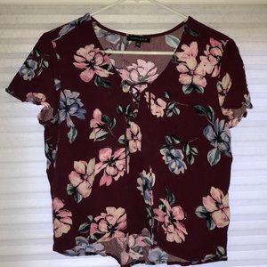 floral print slightly cropped blouse